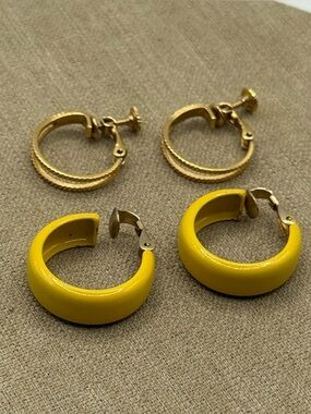Set of two Napier Yellow Hoop Clip-On Earrings